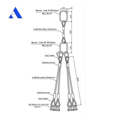 DNV 2.7-1 Стандартная стальная проволочная веревка 5 ног подъемный глаз тип обратный глаз для продажи в оффшорных контейнерах