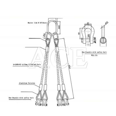 Подъемный глаз Тип плоский глаз DNV 2.7-1 Стандартный кабель из нержавеющей стали проволока канатная петля 4 или 5 ног для оффшорного контейнера Оранжевый